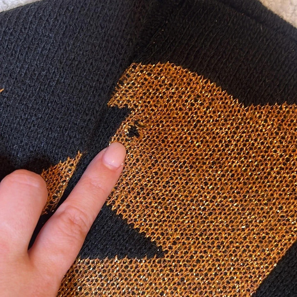 Vintage 80s Lurex Knit Copper Houndstooth Mockneck Abstract Sweater - Picture 4 of 8